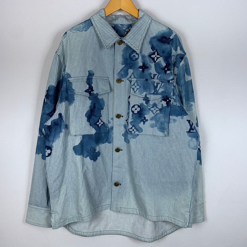 【中古品】【メンズ】 LOUIS VUITTON ルイ・ヴィトン 21SS DENIM SHIRTS JACKET デニムシャツ ジャケット ライトアウター Gジャン ストライプ モノグラム ワークシャツ 179-260823-ko-04-teih サイズ：L カラー：ブルー 万代Net店