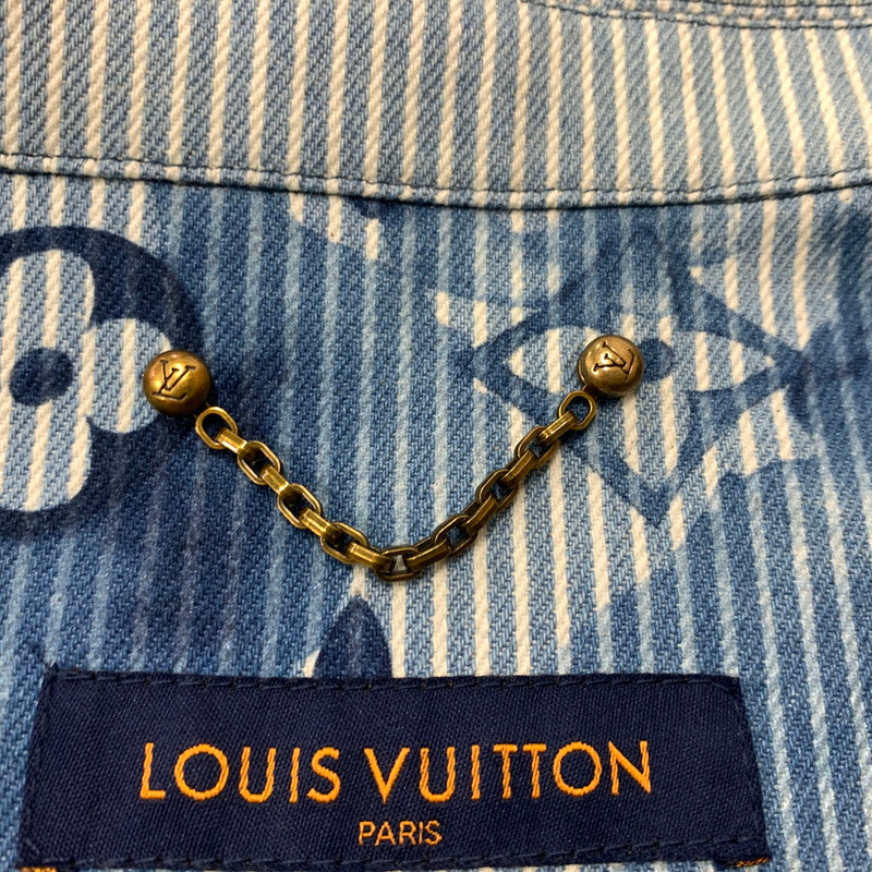 【中古品】【メンズ】 LOUIS VUITTON ルイ・ヴィトン 21SS DENIM SHIRTS JACKET デニムシャツ ジャケット ライトアウター Gジャン ストライプ モノグラム ワークシャツ 179-260823-ko-04-teih サイズ：L カラー：ブルー 万代Net店