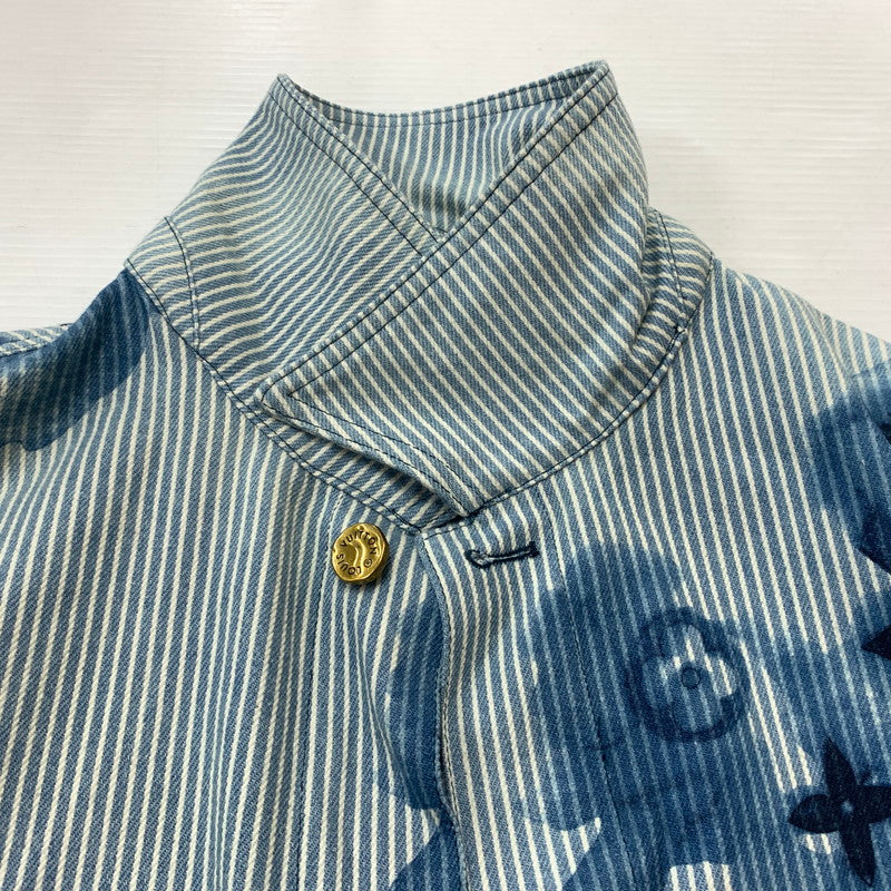 【中古品】【メンズ】 LOUIS VUITTON ルイ・ヴィトン 21SS DENIM SHIRTS JACKET デニムシャツ ジャケット ライトアウター Gジャン ストライプ モノグラム ワークシャツ 179-260823-ko-04-teih サイズ：L カラー：ブルー 万代Net店