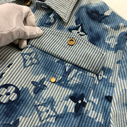 【中古品】【メンズ】 LOUIS VUITTON ルイ・ヴィトン 21SS DENIM SHIRTS JACKET デニムシャツ ジャケット ライトアウター Gジャン ストライプ モノグラム ワークシャツ 179-260823-ko-04-teih サイズ：L カラー：ブルー 万代Net店
