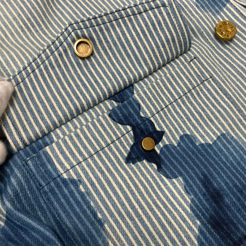 【中古品】【メンズ】 LOUIS VUITTON ルイ・ヴィトン 21SS DENIM SHIRTS JACKET デニムシャツ ジャケット ライトアウター Gジャン ストライプ モノグラム ワークシャツ 179-260823-ko-04-teih サイズ：L カラー：ブルー 万代Net店
