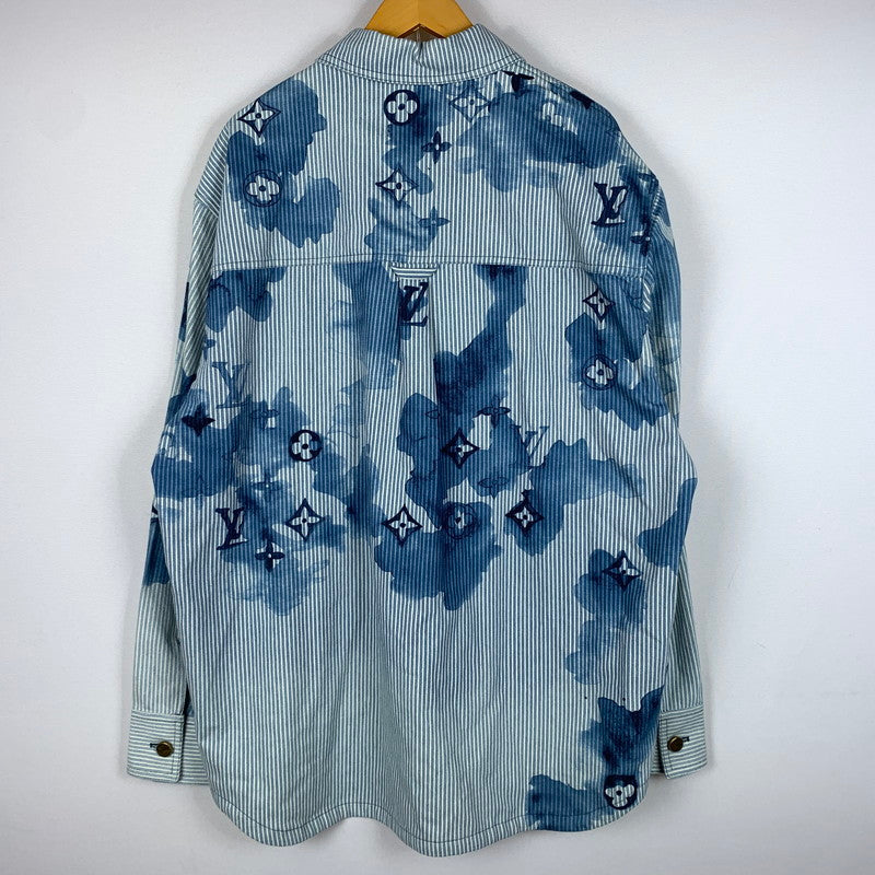 【中古品】【メンズ】 LOUIS VUITTON ルイ・ヴィトン 21SS DENIM SHIRTS JACKET デニムシャツ ジャケット ライトアウター Gジャン ストライプ モノグラム ワークシャツ 179-260823-ko-04-teih サイズ：L カラー：ブルー 万代Net店