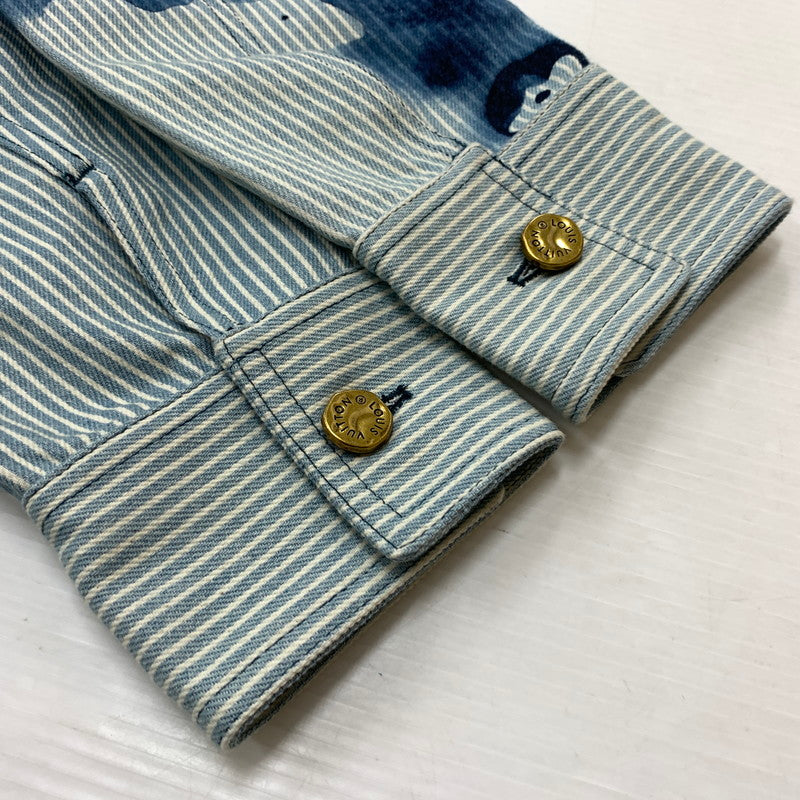 【中古品】【メンズ】 LOUIS VUITTON ルイ・ヴィトン 21SS DENIM SHIRTS JACKET デニムシャツ ジャケット ライトアウター Gジャン ストライプ モノグラム ワークシャツ 179-260823-ko-04-teih サイズ：L カラー：ブルー 万代Net店
