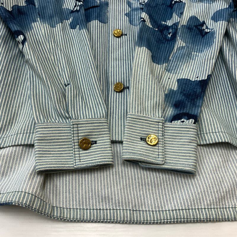 【中古品】【メンズ】 LOUIS VUITTON ルイ・ヴィトン 21SS DENIM SHIRTS JACKET デニムシャツ ジャケット ライトアウター Gジャン ストライプ モノグラム ワークシャツ 179-260823-ko-04-teih サイズ：L カラー：ブルー 万代Net店
