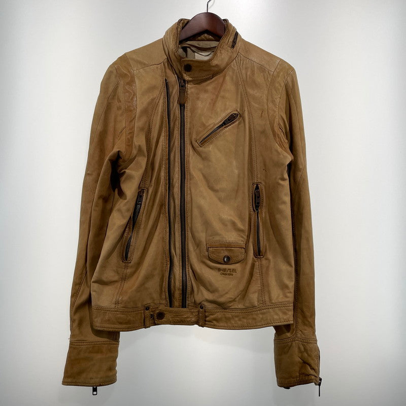 【現状渡し品】【メンズ】 DIESEL ディーゼル RAM LEATHER DOUBLE BIKER JACKET ラムレザー ダブル バイカー ジャケット アウター 141-260824-yo-04-teih サイズ：M カラー：ブラウン 万代Net店