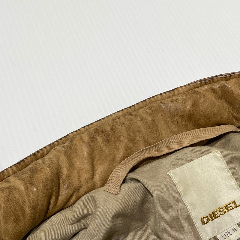 【現状渡し品】【メンズ】 DIESEL ディーゼル RAM LEATHER DOUBLE BIKER JACKET ラムレザー ダブル バイカー ジャケット アウター 141-260824-yo-04-teih サイズ：M カラー：ブラウン 万代Net店