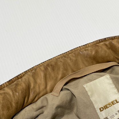 【現状渡し品】【メンズ】 DIESEL ディーゼル RAM LEATHER DOUBLE BIKER JACKET ラムレザー ダブル バイカー ジャケット アウター 141-260824-yo-04-teih サイズ：M カラー：ブラウン 万代Net店