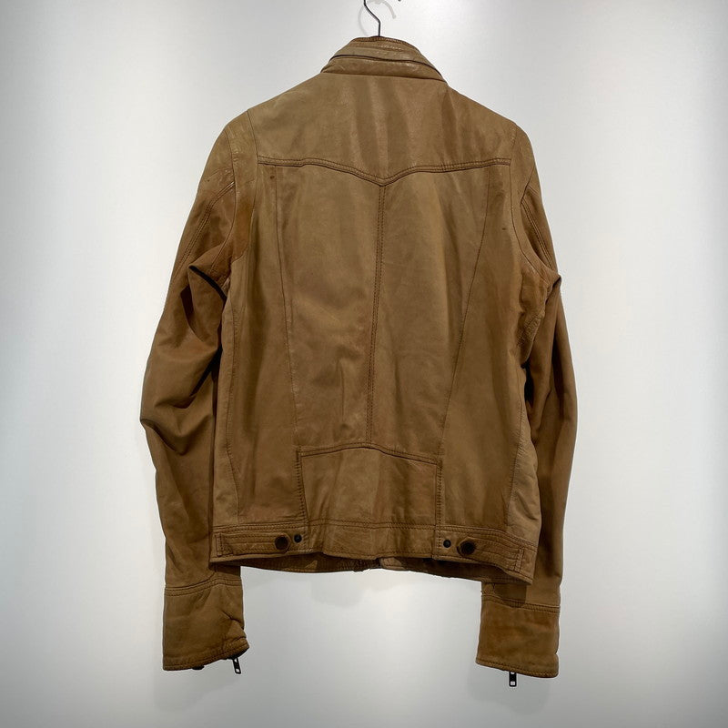 【現状渡し品】【メンズ】 DIESEL ディーゼル RAM LEATHER DOUBLE BIKER JACKET ラムレザー ダブル バイカー ジャケット アウター 141-260824-yo-04-teih サイズ：M カラー：ブラウン 万代Net店