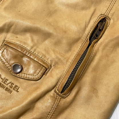 【現状渡し品】【メンズ】 DIESEL ディーゼル RAM LEATHER DOUBLE BIKER JACKET ラムレザー ダブル バイカー ジャケット アウター 141-260824-yo-04-teih サイズ：M カラー：ブラウン 万代Net店