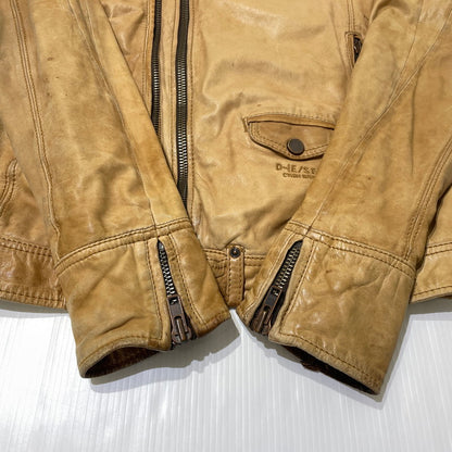 【現状渡し品】【メンズ】 DIESEL ディーゼル RAM LEATHER DOUBLE BIKER JACKET ラムレザー ダブル バイカー ジャケット アウター 141-260824-yo-04-teih サイズ：M カラー：ブラウン 万代Net店