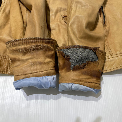 【現状渡し品】【メンズ】 DIESEL ディーゼル RAM LEATHER DOUBLE BIKER JACKET ラムレザー ダブル バイカー ジャケット アウター 141-260824-yo-04-teih サイズ：M カラー：ブラウン 万代Net店