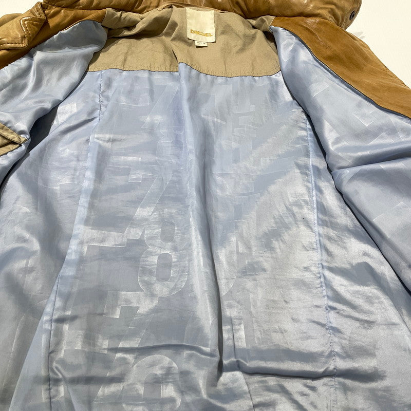 【現状渡し品】【メンズ】 DIESEL ディーゼル RAM LEATHER DOUBLE BIKER JACKET ラムレザー ダブル バイカー ジャケット アウター 141-260824-yo-04-teih サイズ：M カラー：ブラウン 万代Net店