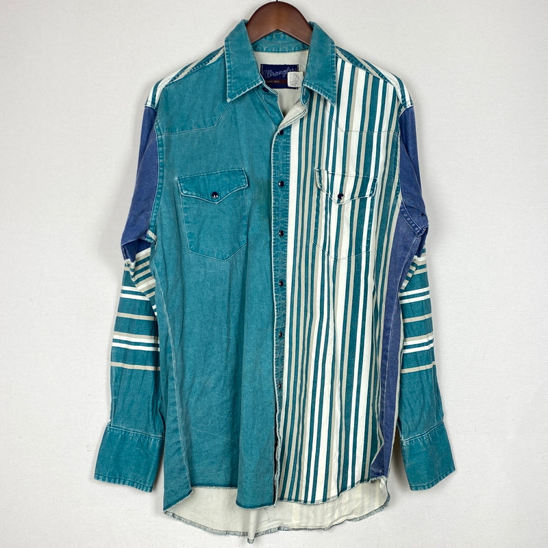 【現状渡し品】【メンズ】 WRANGLER ラングラー 80's~90's DOCKING L/S SHIRT 80～90年代 ドッキング ロングスリーブ シャツ 長袖 トップス 145-260829-sa-01-tei サイズ：15.5-33 カラー：マルチ 万代Net店