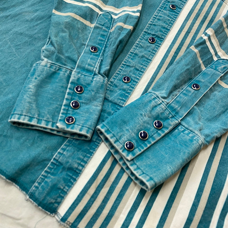 【現状渡し品】【メンズ】 WRANGLER ラングラー 80's~90's DOCKING L/S SHIRT 80～90年代 ドッキング ロングスリーブ シャツ 長袖 トップス 145-260829-sa-01-tei サイズ：15.5-33 カラー：マルチ 万代Net店