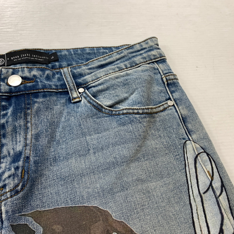 【中古品】【メンズ】 ANTHEM アンセム × A GOOD BAD INFLUENCE ア グッド バッド インフルエンス × OLI オリ 別注コラボ VENUS NATURE DENIM ヴィーナス ネイチャー デニム ボトムス ジーンズ 153-260825-sa-08-tei サイズ：L カラー：ブルー 万代Net店