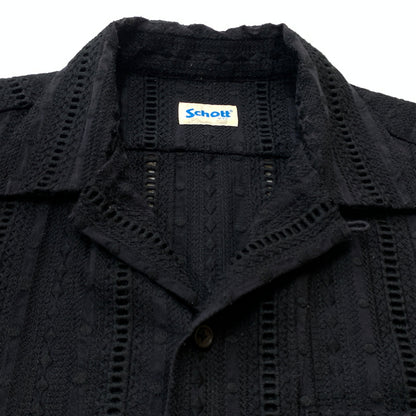 【中古品】【メンズ】 SCHOTT ショット EMBROIDERY SHIRT エンブロイダリー シャツ 半袖 トップス 145-260825-sa-06-tei サイズ：L カラー：ブラック 万代Net店