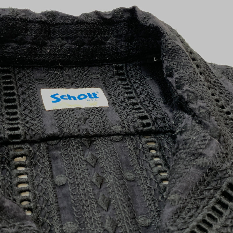 【中古品】【メンズ】 SCHOTT ショット EMBROIDERY SHIRT エンブロイダリー シャツ 半袖 トップス 145-260825-sa-06-tei サイズ：L カラー：ブラック 万代Net店