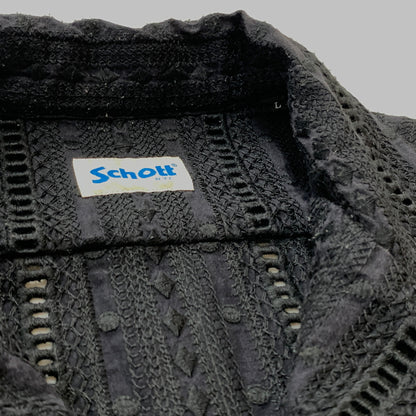 【中古品】【メンズ】 SCHOTT ショット EMBROIDERY SHIRT エンブロイダリー シャツ 半袖 トップス 145-260825-sa-06-tei サイズ：L カラー：ブラック 万代Net店