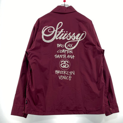 【現状渡し品】【メンズ】 STUSSY ステューシー NYLON COACH JACKET ナイロン コーチ ジャケット アウター 142-260824-sa-08-tei サイズ：L カラー：ボルドー 万代Net店