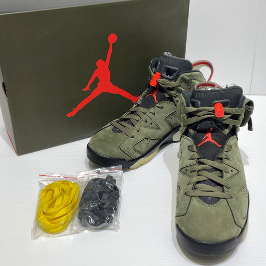 【中古品】【メンズ】 NIKE ナイキ × TRAVIS SCOTT トラヴィス スコット 別注 コラボ AIR JORDAN 6 RETRO MEDIUM OLIVE CN1084-200 エアジョーダン6 レトロ スニーカー 靴 シューズ 160-260828-ko-04-tei サイズ：26.5cm カラー：オリーブ 万代Net店