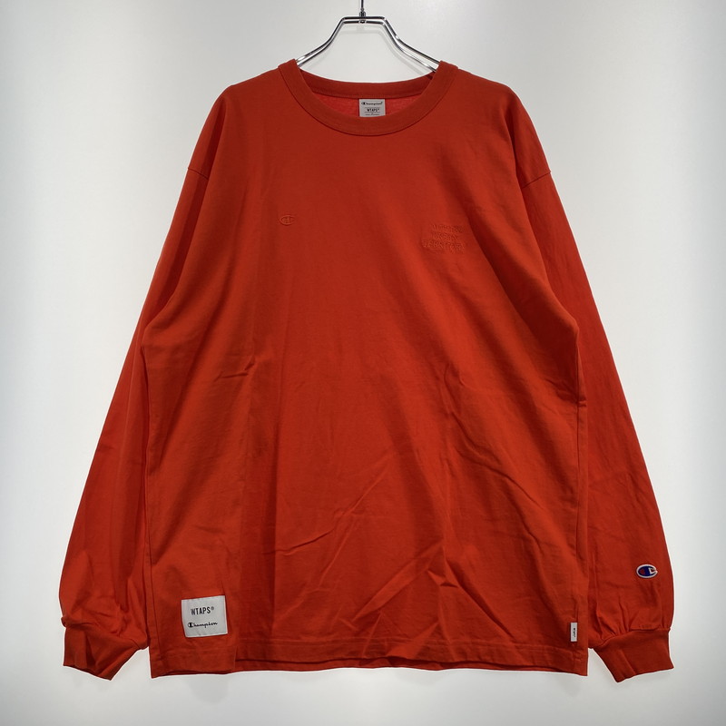 【中古品】【メンズ】 WTAPS ダブルタップス × CHAMPION チャンピオン 別注コラボ ACADEMY LS T-SHIRTS "ORANGE" 232HBCHD-CSM01S アカデミー ロングスリーブ Tシャツ 長袖 トップス 142-260831-yo-05-tei サイズ：XL カラー：オレンジ 万代Net店