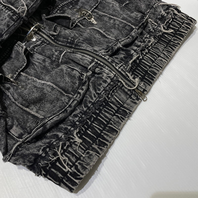 【中古品】【メンズ】 REFLEM レフレム HIGH NECK DENIM ZIP UP HOODIE WITH PATCHWORK BELT RF25-H10 ツギハギベルト付き ハイネック デニムジップパーカー アウター フーディー 147-260905-ss-06-teih サイズ：FREE カラー：ブラック 万代Net店