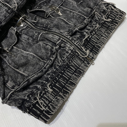 【中古品】【メンズ】 REFLEM レフレム HIGH NECK DENIM ZIP UP HOODIE WITH PATCHWORK BELT RF25-H10 ツギハギベルト付き ハイネック デニムジップパーカー アウター フーディー 147-260905-ss-06-teih サイズ：FREE カラー：ブラック 万代Net店