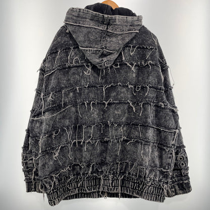 【中古品】【メンズ】 REFLEM レフレム HIGH NECK DENIM ZIP UP HOODIE WITH PATCHWORK BELT RF25-H10 ツギハギベルト付き ハイネック デニムジップパーカー アウター フーディー 147-260905-ss-06-teih サイズ：FREE カラー：ブラック 万代Net店
