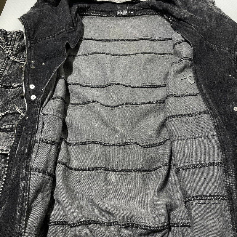 【中古品】【メンズ】 REFLEM レフレム HIGH NECK DENIM ZIP UP HOODIE WITH PATCHWORK BELT RF25-H10 ツギハギベルト付き ハイネック デニムジップパーカー アウター フーディー 147-260905-ss-06-teih サイズ：FREE カラー：ブラック 万代Net店