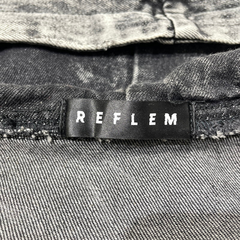【中古品】【メンズ】 REFLEM レフレム HIGH NECK DENIM ZIP UP HOODIE WITH PATCHWORK BELT RF25-H10 ツギハギベルト付き ハイネック デニムジップパーカー アウター フーディー 147-260905-ss-06-teih サイズ：FREE カラー：ブラック 万代Net店