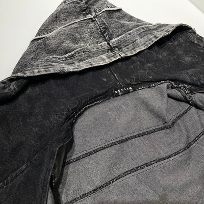 【中古品】【メンズ】 REFLEM レフレム HIGH NECK DENIM ZIP UP HOODIE WITH PATCHWORK BELT RF25-H10 ツギハギベルト付き ハイネック デニムジップパーカー アウター フーディー 147-260905-ss-06-teih サイズ：FREE カラー：ブラック 万代Net店