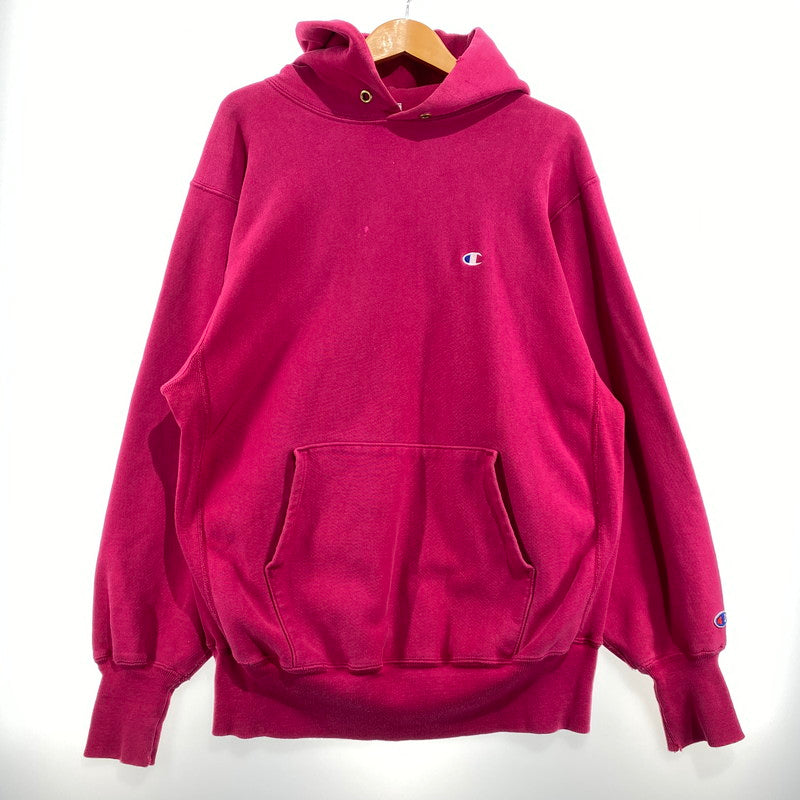 【中古品】【メンズ】 Champion チャンピオン 90's REVERSE WEAVE LOGO PARKA 90年代 リバースウィーブ ロゴ パーカー 長袖 トップス プルオーバーフーディ 刺繍タグ 145-260901-yo-03-teih サイズ：XL カラー：ラズベリーピンク 万代Net店