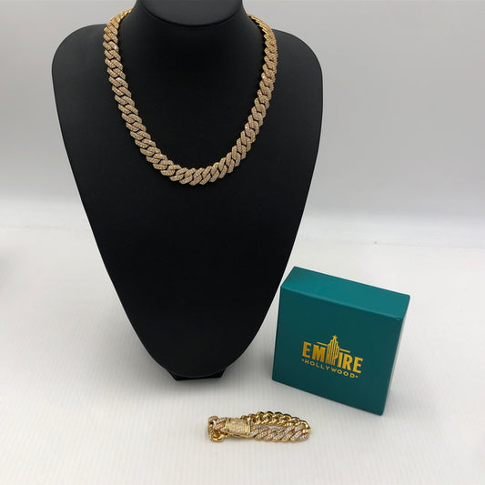 【中古品】【メンズ】 EMPIRE HOLLYWOOD エンパイア ハリウッド CUBANCHAIN NECKLACE BRACELET SET キューバンチェーン ネックレス ブレスレット セット アクセサリー 192-260907-sa-11-teih カラー：ゴールド 万代Net店