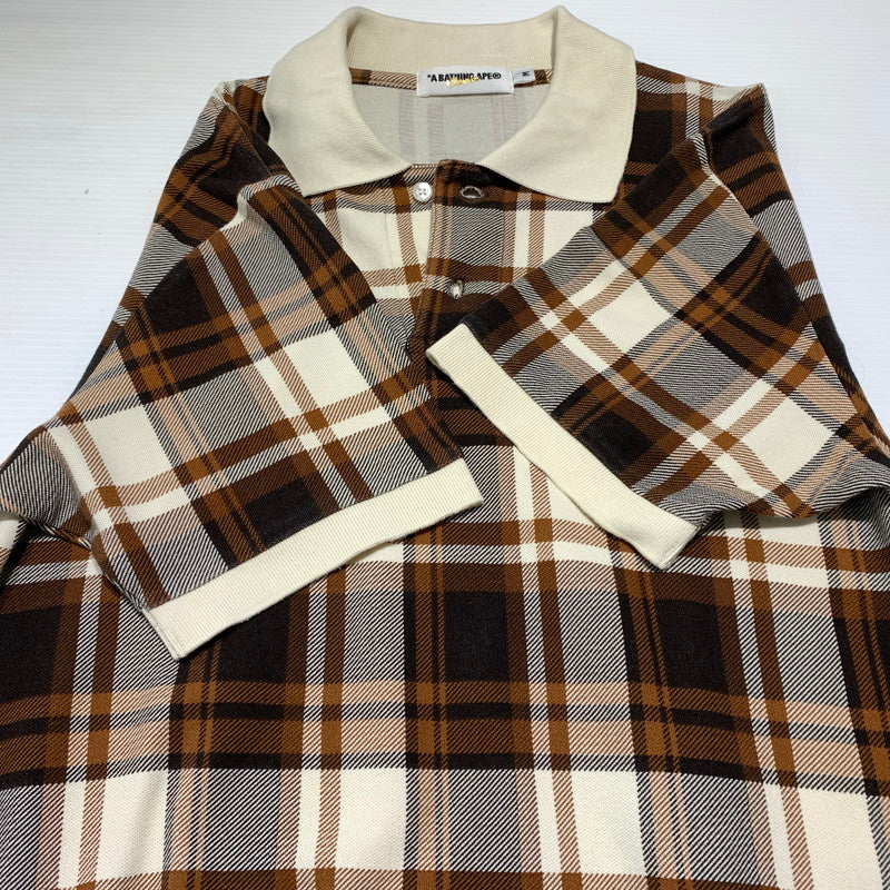 【中古品】【メンズ】 A BATHING APE アベイシングエイプ S/S POLO SHIRT ショートスリーブ ポロシャツ 半袖 トップス ハーフボタン 142-260904-ko-03-teih サイズ：M カラー：チェック 万代Net店
