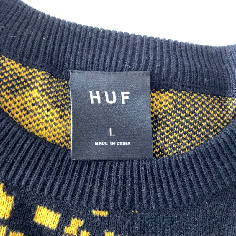 【中古品】【メンズ】 HUF ハフ × JAIME MUNOZ ハイメ ミュノス 別注 コラボ NO.5 HORSE CREWNECK SWEATER KN00482 ホース クルーネック セーター トップス ニット 153-260904-ko-05-teih サイズ：L カラー：ブラック 万代Net店