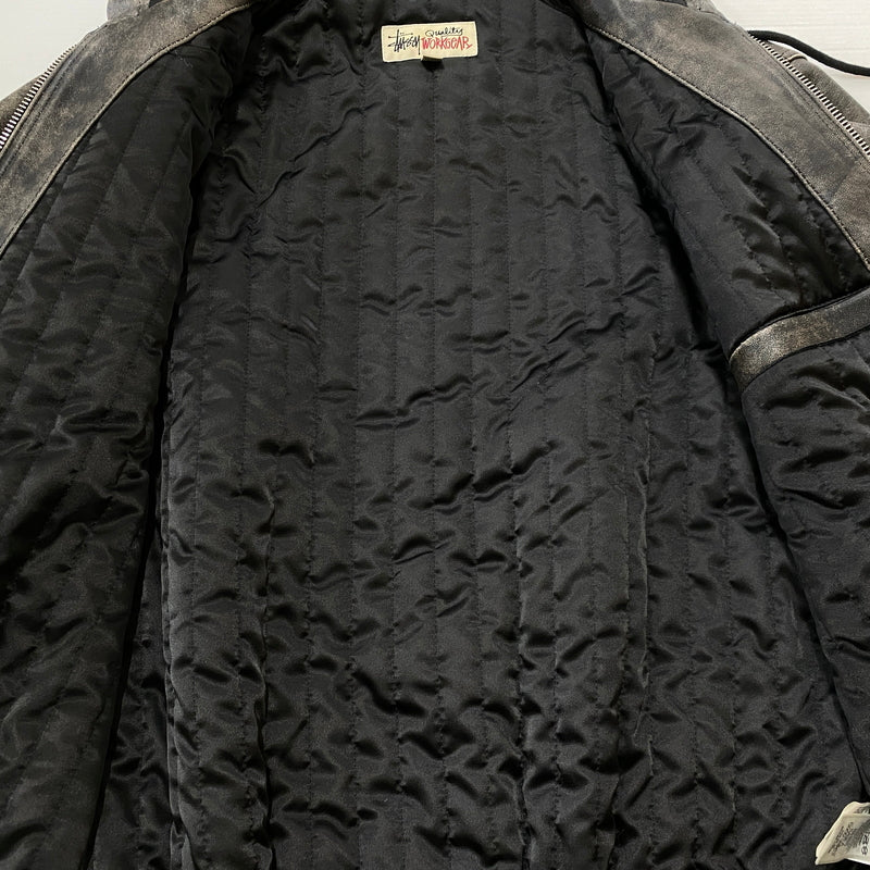 【中古品】【メンズ】 STUSSY ステューシー WORK JACKET STONEWASH LEATHER 115755 ワーク ジャケット ストーンウォッシュ レザー アウター 142-260906-sa-11-teih サイズ：M カラー：ブラック 万代Net店