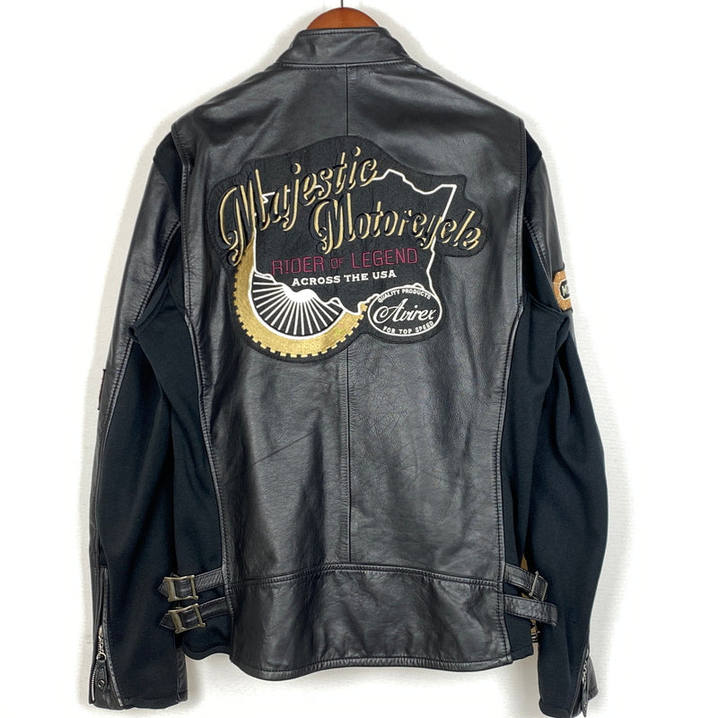【中古品】【メンズ】 AVIREX アヴィレックス COW LEATHER RIDERS JACKET カウレザー ライダース ジャケット アウター 145-260906-sa-01-teih サイズ：L カラー：ブラック 万代Net店