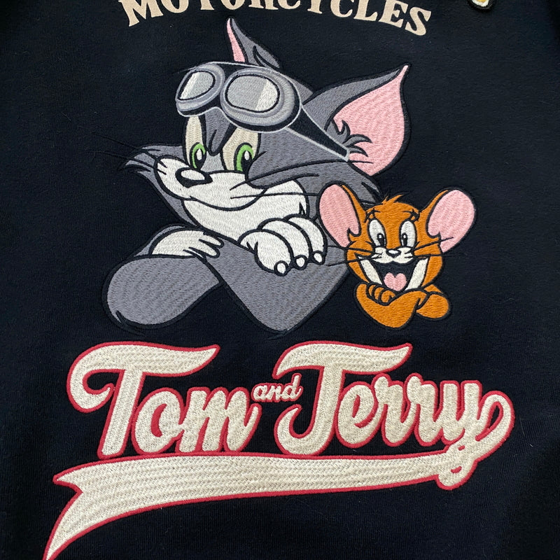 【中古品】【メンズ】 VANSON バンソン × TOM&JERRY トムアンドジェリー 別注コラボ STADIUM JUMPER スタジアム ジャンパー アウター スタジャン 145-260906-sa-09-teih サイズ：L カラー：ブラック 万代Net店