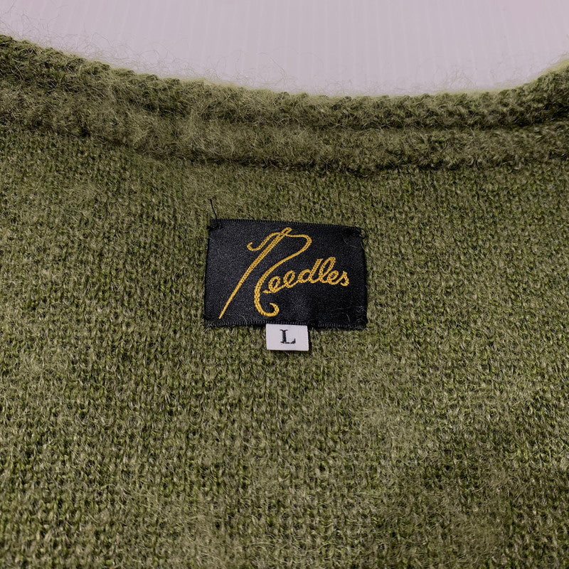 【中古品】【メンズ】 NEEDLES ニードルス × JEANS FACTORY ジーンズファクトリー 別注 コラボ MOHAIR CARDIGAN LQ449 モヘア カーディガン トップス 140-260909-ko-07-teih サイズ：L カラー：グリーン 万代Net店