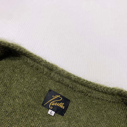 【中古品】【メンズ】 NEEDLES ニードルス × JEANS FACTORY ジーンズファクトリー 別注 コラボ MOHAIR CARDIGAN LQ449 モヘア カーディガン トップス 140-260909-ko-07-teih サイズ：L カラー：グリーン 万代Net店