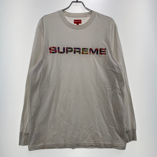 【現状渡し品】【メンズ】 supreme シュプリーム 20SS META LOGO L/S TOP メタ ロゴ ロングスリーブ トップ 長袖トップス 149-260917-ss-05-teih サイズ：L/シミ有 カラー：ホワイト 万代Net店