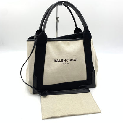 【中古品】【メンズ/レディース】 BALENCIAGA バレンシアガ 339933 ネイビーカバス カバン コットンキャンバス カーフスキン 180-260914-ko-05-teih カラー：ナチュラル/ブラック 万代Net店