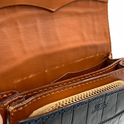 【中古品】【メンズ】 FELISI フェリージ COMPACT WALLET コンパクト クロコ ウォレット 財布 型押し エンボスレザー 200-260915-sa-22-teih カラー：ネイビー系 万代Net店