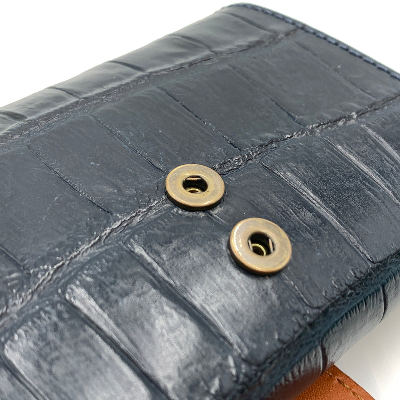 【中古品】【メンズ】 FELISI フェリージ COMPACT WALLET コンパクト クロコ ウォレット 財布 型押し エンボスレザー 200-260915-sa-22-teih カラー：ネイビー系 万代Net店