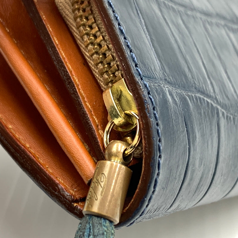 【中古品】【メンズ】 FELISI フェリージ COMPACT WALLET コンパクト クロコ ウォレット 財布 型押し エンボスレザー 200-260915-sa-22-teih カラー：ネイビー系 万代Net店