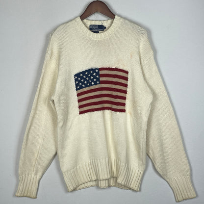 【現状渡し品】【メンズ】 POLO RALPH LAUREN ポロ ラルフローレン 90’s THE STARS＆STRIPES KNIT 90年代 ザ スターズ アンド ストライプ ニット 長袖 トップス 145-260913-sa-01-teih サイズ：L カラー：アイボリー 万代Net店