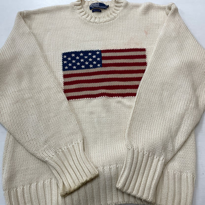 【現状渡し品】【メンズ】 POLO RALPH LAUREN ポロ ラルフローレン 90’s THE STARS＆STRIPES KNIT 90年代 ザ スターズ アンド ストライプ ニット 長袖 トップス 145-260913-sa-01-teih サイズ：L カラー：アイボリー 万代Net店
