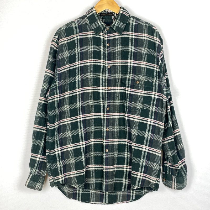 【中古品】【メンズ】 EDDIE BAUER エディー・バウアー 80's VINTAGE FLANNEL CHECK SHIRT 80年代 ヴィンテージ フランネル チェック シャツ 長袖 トップス　 145-260913-sa-03-teih サイズ：M カラー：グリーン 万代Net店