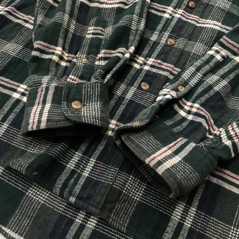 【中古品】【メンズ】 EDDIE BAUER エディー・バウアー 80's VINTAGE FLANNEL CHECK SHIRT 80年代 ヴィンテージ フランネル チェック シャツ 長袖 トップス　 145-260913-sa-03-teih サイズ：M カラー：グリーン 万代Net店