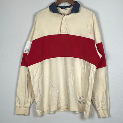 【現状渡し品】【メンズ】 POLO RALPH LAUREN ポロ ラルフ ローレン 90's LAGER L/S SHIRT 90年代 ラガー ロングリーブ シャツ 長袖 トップス 145-260913-sa-04-teih サイズ：L カラー：アイボリー×レッド 万代Net店